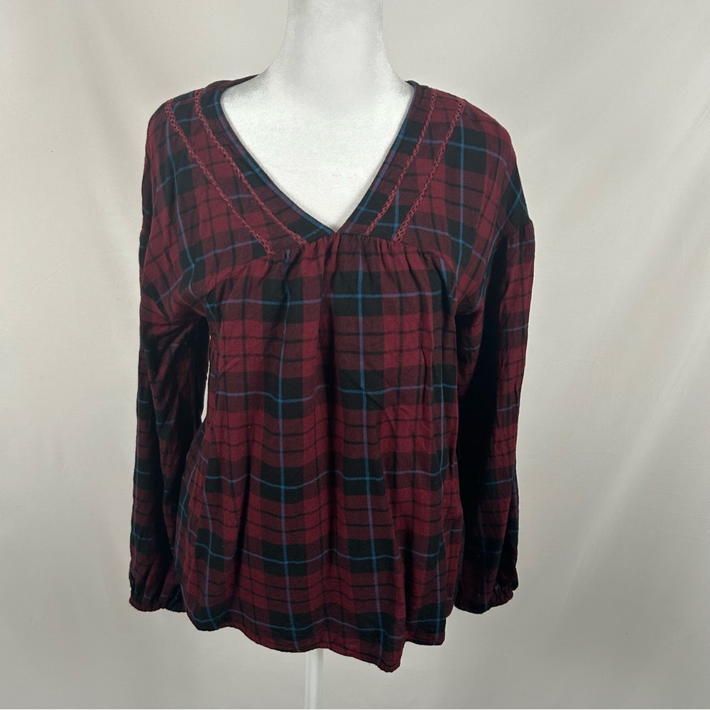 Knox Rose Red Black Plaid Long Sleeve Blouse Size Medium